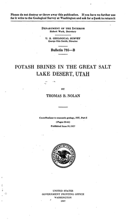 Potash Brines in the Great Salt Lake Desert, Utah