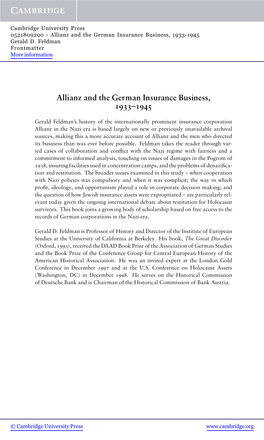 Allianz and the German Insurance Business, 1933–1945