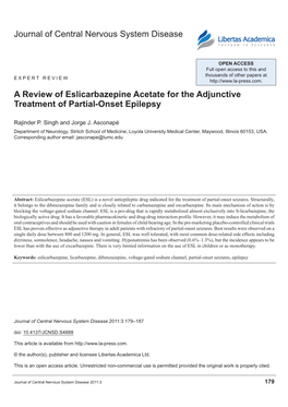 Journal of Central Nervous System Disease a Review Of