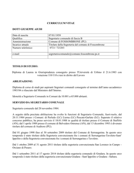 CURRICULUM VITAE DOTT GIUSEPPE AIUDI Data Di Nascita