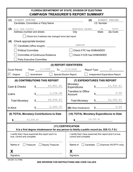 Campaign Treasurer's Report Summary