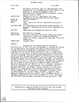 DOCUMENT RESUME ED 375 824 IR 016 885 TITLE Children's Television