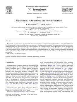 Phytosterols: Applications and Recovery Methods