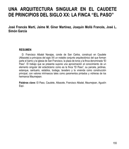 Una Arquitectura Singular En El Caudete De Principios Del Siglo Xx: La Finca “El Paso”