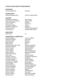 ACERACEAE Acer Pseudoplatanus Sycamore ALISMATACEAE Alisma Plantago-Aquatica Common Water-Plantain APIACEAE Aegopodium Podagrari