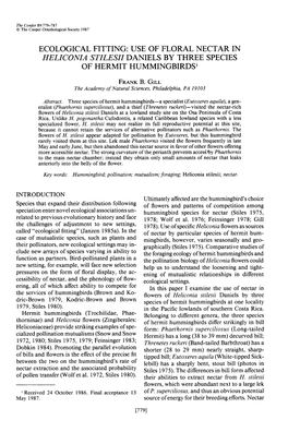 Use of Floral Nectar in Heliconia Stilesii Daniels by Three Species of Hermit Hummingbirds