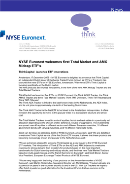 NYSE Euronext Welcomes First Total Market and AMX Midcap ETF's