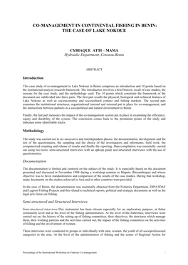 Co-Management in Continental Fishing in Benin: the Case of Lake Nokoue