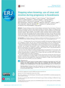 Stopping When Knowing: Use of Snus and Nicotine During Pregnancy in Scandinavia