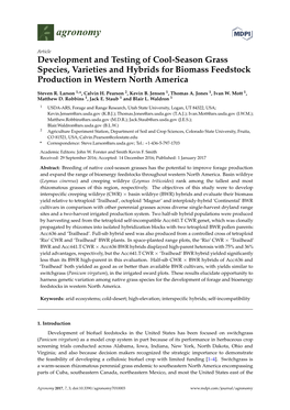 Development and Testing of Cool-Season Grass Species, Varieties and Hybrids for Biomass Feedstock Production in Western North America