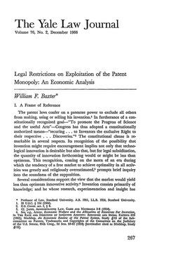 Legal Restrictions on Exploitation of the Patent Monopoly: an Economic Analysis