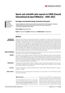 Sports and Scientific Judo Aspects in CISM (Conseil International Du Sport Militaire) – 1966–2011
