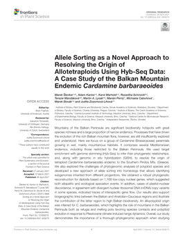 Allele Sorting As a Novel Approach to Resolving the Origin of Allotetraploids Using Hyb-Seq Data: a Case Study of the Balkan Mountain Endemic Cardamine Barbaraeoides