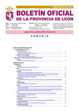 BOLETÍN OFICIAL DE LA PROVINCIA DE LEÓN Edita: Imprenta Provincial