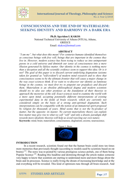 Consciousness and the End of Materialism: Seeking Identity and Harmony in a Dark Era