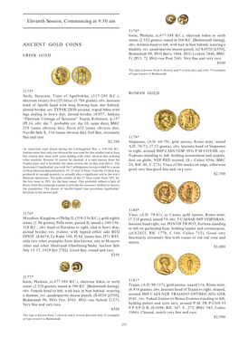 Eleventh Session, Commencing at 9.30 Am ANCIENT GOLD COINS