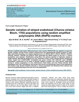 Genetic Variation of Striped Snakehead (Channa Striatus Bloch, 1793) Populations Using Random Amplified Polymorphic DNA (RAPD) Markers