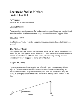 Lecture 8: Stellar Motions Reading: Box 19-1