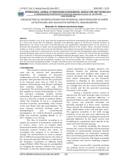 Geoelectrical Investigations for Potential Groundwater in Parts of Ratnagiri and Kolhapur Districts, Maharashtra