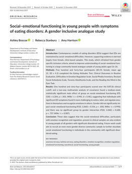 Social–Emotional Functioning in Young People with Symptoms of Eating Disorders: a Gender Inclusive Analogue Study