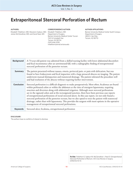 Extraperitoneal Stercoral Perforation of Rectum