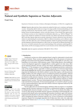 Natural and Synthetic Saponins As Vaccine Adjuvants