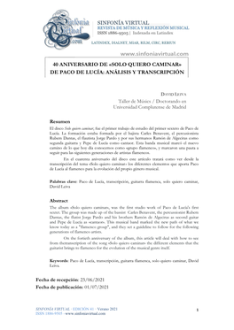 Solo Quiero Caminar» De Paco De Lucía: Análisis Y Transcripción