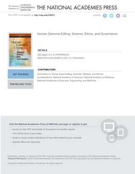 Human Genome Editing: Science, Ethics, and Governance