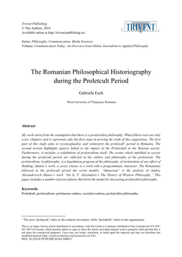 The Romanian Philosophical Historiography During the Proletcult Period