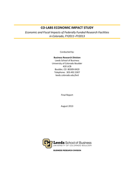 CO-LABS ECONOMIC IMPACT STUDY Economic and Fiscal Impacts of Federally Funded Research Facilities in Colorado, FY2011−FY2013