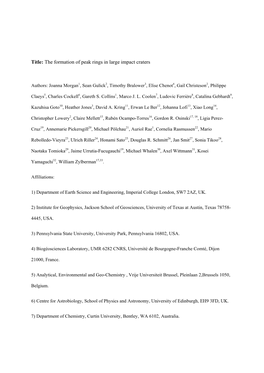 Title: the Formation of Peak Rings in Large Impact Craters
