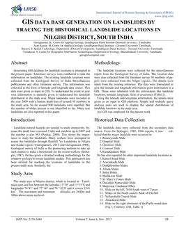 GIS DATA BASE GENERATION on LANDSLIDES by TRACING the HISTORICAL LANDSLIDE LOCATIONS in NILGIRI DISTRICT, SOUTH INDIA Gurugnanam