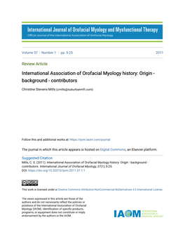 International Association of Orofacial Myology History: Origin - Background - Contributors