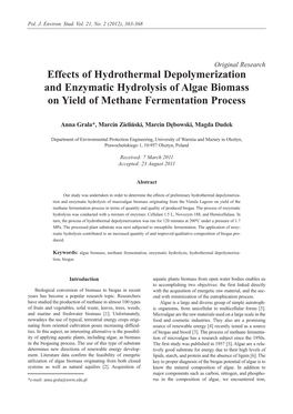 Effects of Hydrothermal Depolymerization and Enzymatic Hydrolysis of Algae Biomass on Yield of Methane Fermentation Process