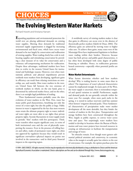 The Evolving Western Water Markets Richard Howitt and Kristiana Hansen