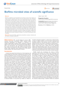 Biofilms: Microbial Cities of Scientific Significance