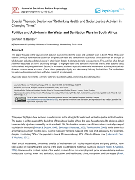 Politics and Activism in the Water and Sanitation Wars in South Africa