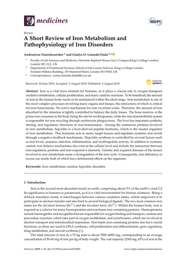 A Short Review of Iron Metabolism and Pathophysiology of Iron Disorders