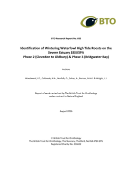 Identification of Wintering Waterfowl High Tide Roosts on the Severn Estuary SSSI/SPA Phase 2 (Clevedon to Oldbury) & Phase 3 (Bridgwater Bay)