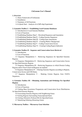 Cisgenome User's Manual 1. Overview 1.1 Basic Framework Of