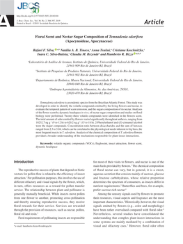 Floral Scent and Nectar Sugar Composition of Temnadenia Odorifera (Apocynoideae, Apocynaceae)