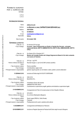 CAPRIATE SAN GERVASIO (BG) Telefono 3930128594 Fax 02 90962245 E-Mail Studiolegalearnoldi@Gmail.Com Nazionalità Italiana