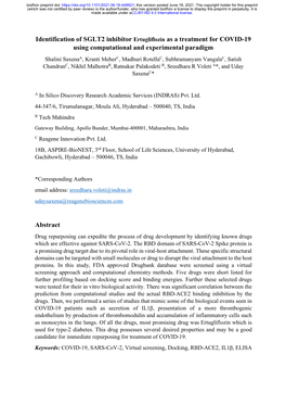 Identification of SGLT2 Inhibitor Ertugliflozin As a Treatment