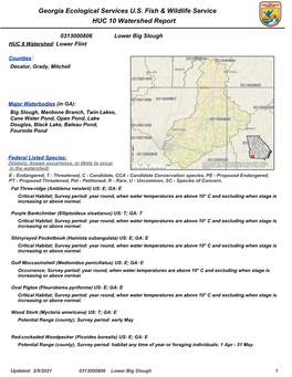 Georgia Ecological Services U.S. Fish & Wildlife Service HUC 10