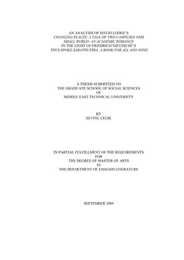 An Analysis of David Lodge's Changing Places: a Tale of Two Campuses and Small World: an Academic Romance in the Light Of