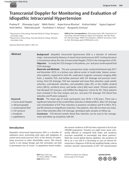 Transcranial Doppler for Monitoring and Evaluation of Idiopathic Intracranial Hypertension