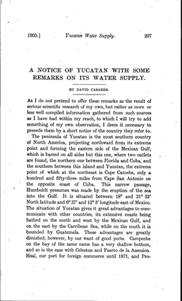 A Notice of Yucatan with Some Remarks on Its Water Supply