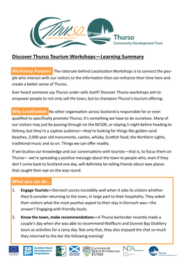 Discover Thurso Tourism Workshops—Learning Summary