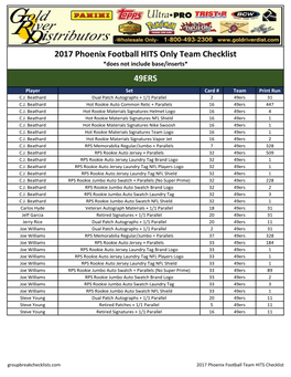 2017 Phoenix Football Checklist;