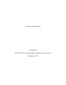 Terrorism and Human Rights Leah Mckown HIST 447W History of Human Rights: Nineteenth Century to Present December 12, 2019